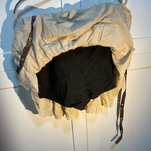 Denim and Beige Layered Skirt with Brown Straps - Picture 5 of 6